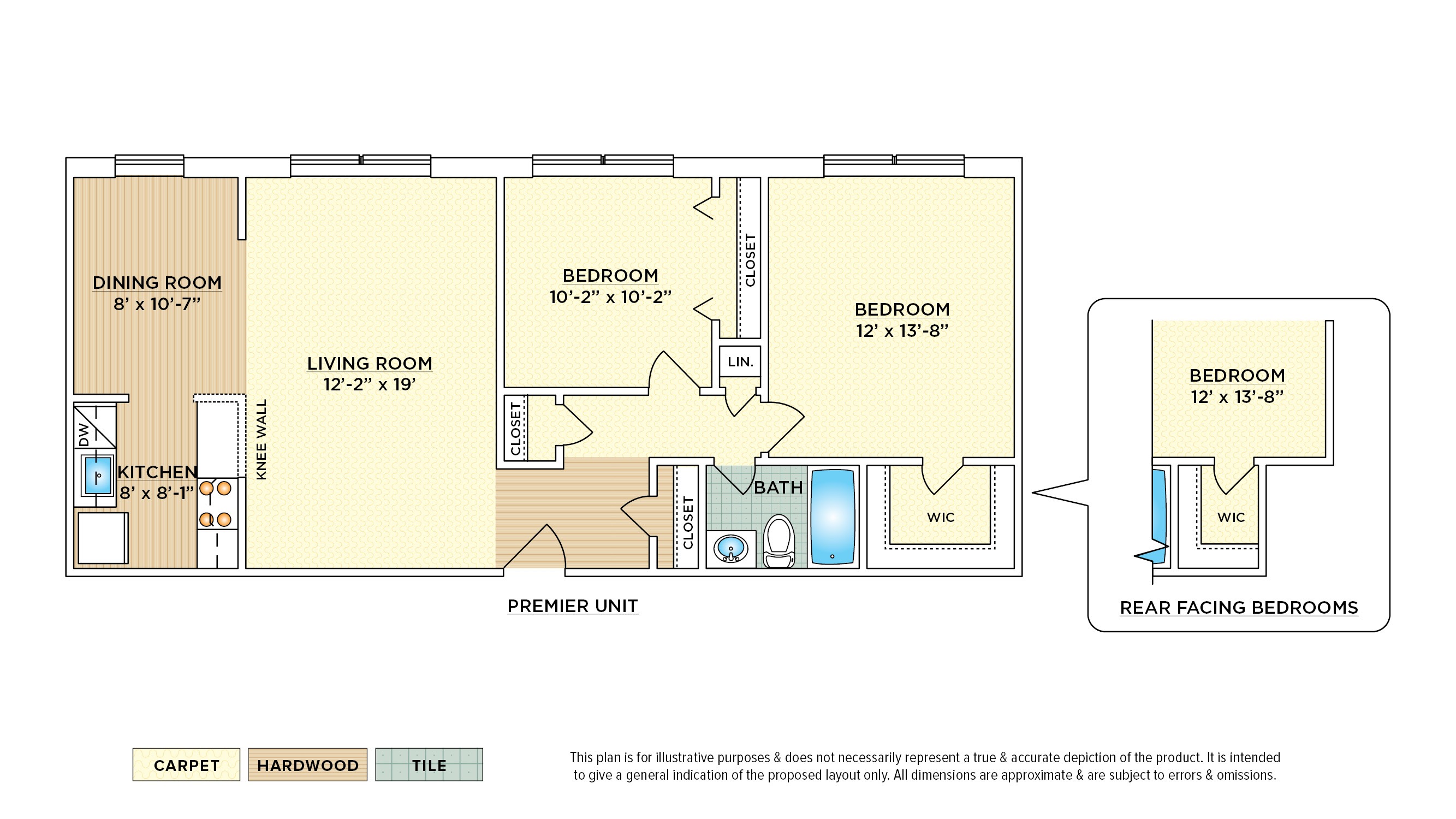 2 Bedroom garden apartment floor plan with 2 bedrooms and 1 bath,,,,,,,,